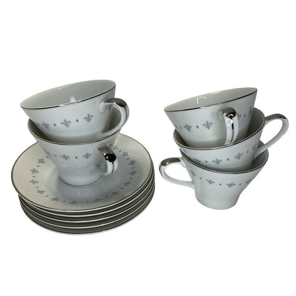 Set of 5 Mikasa Blue Elegance Cups and Saucers 6223 Fine‎ China Yamato Japan - Picture 1 of 8